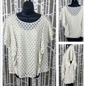 Boho Crochet Lace Ruffled Sleeve & Side Top sz 1X